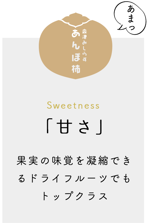 あまっ 会津みしらず あんぽ柿 Sweetness「甘さ」果実の味覚を凝縮できるドライフルーツでもトップクラス