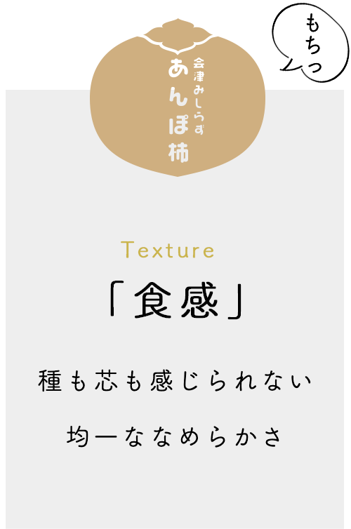 もちっ 会津みしらず あんぽ柿 Texture「食感」種も芯も感じられない均一ななめらかさ